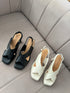 Women Peep Toe Cross Buckle Straps Block Heels